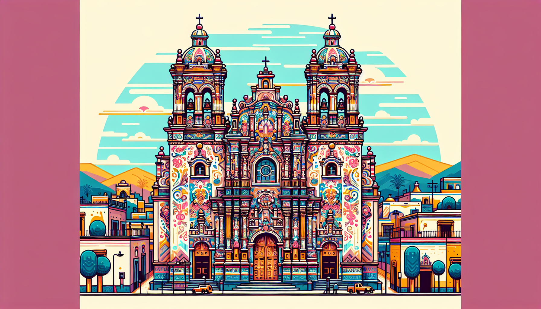 Create an image of a picturesque church in Puebla, Mexico, showcasing intricate architectural details and vibrant colors that highlight the rich cultural heritage and beauty of the region.