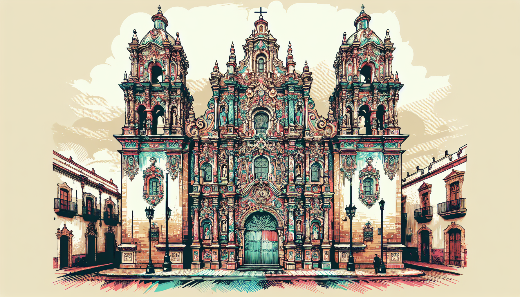 Create an image of a stunning, intricate old church in Chihuahua, Mexico showcasing its beautiful architecture and historical significance as a cultural heritage site. Capture the details of the churc
